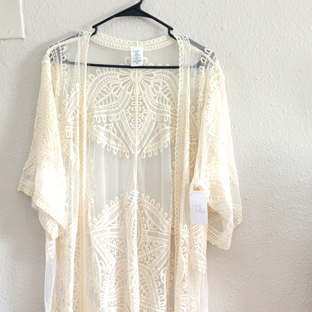 Cream Lace Kimono, Time and Tru, large-xlarge. NWT